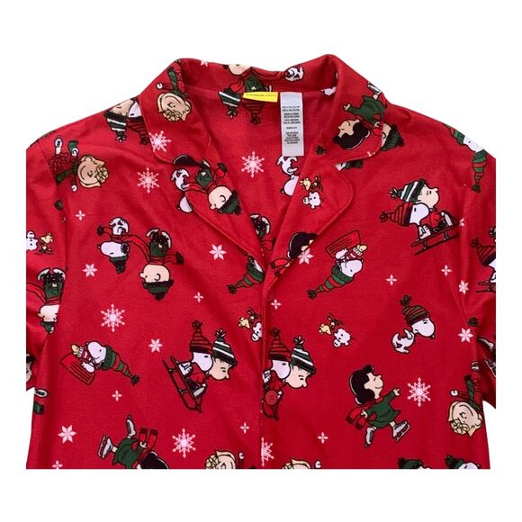 Peanuts Pajama Shirt Mens LG Snoopy Charlie Brown V-Neck Flannel Long Sleeves - Picture 2 of 12